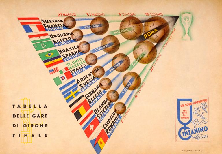 The front cover of the official programme for the FIFA World Cup held at eight sites throughout Italy from 27th May until 10th June, 1934. The host nation beat Czechoslovakia in the final, 2-1 in extra time. The United States and Mexico share the first round slot because North America's respresentation wasn't decided until three days before the start of the tournament. In the event the United States beat Mexico in Rome and went on to lose to Italy in the first round by a score of 7-1. (Photo by Popperfoto via Getty Images/Getty Images)