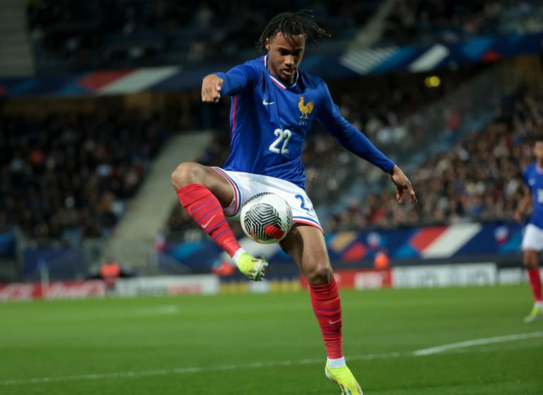 SOCHAUX MONTBELIARD, FRANCE - MARCH 25: Wilson Odobert of France in action during the U23 international friendly match between France U23 and USA U23 at Stade Auguste Bonal on March 25, 2024 in Sochaux Montbeliard, France.  (Photo by Jean Catuffe/Getty Images)